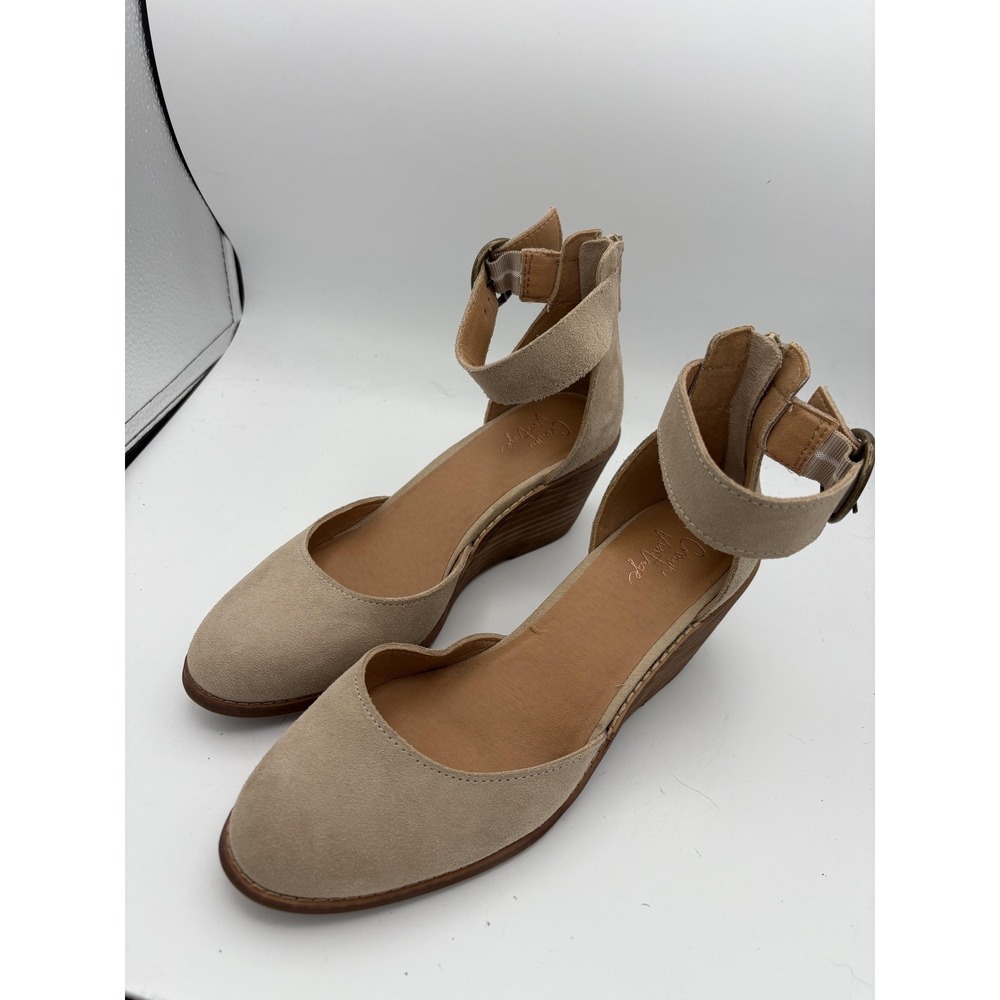 Women’s Beige Ankle-Strap Wedge Heels